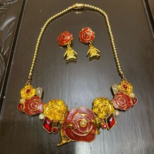 Disney Store Belle Costume Jewelry Set Princess Necklace Earrings Beauty Beast